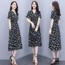 브이넥 미디원피스 숏 데이지 여성 하프기장 여름 왜소 키 빅사이즈 허리보정 슬림핏 플라워 2996054899