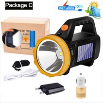 새로운 휴대용 탐조등 USB 충전식 LED 작업 조명 야외 장거리 스트라이트 방수 손전등 캠프 사냥, 03 Package C