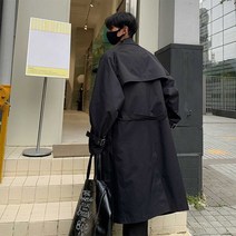 남성 가을 감성 오버핏 바바리 롱 카키 트렌치 코트