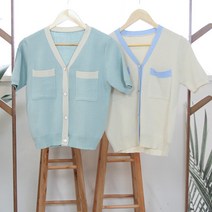 0 velys 고급스러움이 묻어나는 세련된 스타일링 포켓 배색 반팔 가디건 CSB1130