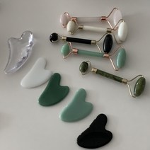 로즈쿼츠 괄사 마사지 도구 셀툴라이트 제거 천연 옥 얼굴붓기빼는법 림프 순환 마사지 갈바닉 발 부종, 롤러, 6.로즈쿼츠롤러