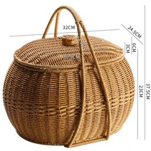 공원바구니 데이트 한강공원 뚜껑 소풍 비치 과일 피크닉 라탄 수납 바구니, 라이트브라운 B타입