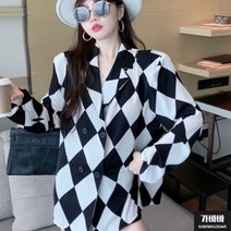 가바바 여성 빅사이즈 블레이저 바둑판 무늬로 길거리 접수 데일리 유니크룩 아우터 G69741