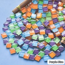 300g/10.58oz (약. 300pcs) 유리 모자이크 타일 1cm/0.39in 사각형 공예 DIY 만들기 재료 0.4mm/0.15in 두께, 300g-10.58oz, Purple Blue