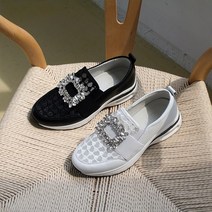 프리티슈 여성 시루스 사각 큐빅 장식 매쉬 에어 슬립온 쿠션 운동화 4cm