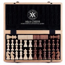 A&A 38.1cm(15인치) 나무 체스 세트 및 체커 / 접이식 보드 7.6cm(3인치) 킹 높이 스탠튼 피스 월넛 박스 w/월넛 & 단풍나무 상판 2 엑스트라 퀸 클래식 in, Non-magnetic / with Checkers, Beech Box W/ Maple Walnut In