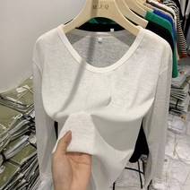 여성 단색 긴팔 브이넥 마스크팩 티셔츠