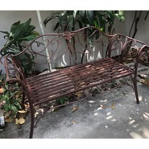 야외 철제 벤치 포토존 의자 엔틱 2인용 발코니 정원 테라스 마당 베란다 카페, 브라운