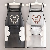 예쁜앞치마 심플 방수 앞치마 여성 가정 주방 요리 오염방지 케이터링 특별 여름 얇은 작업복 추석, 12. 닦기 방수 스트랩 TPU 포켓 스케치 미키 블랙