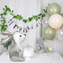 토끼풍선 강아지 고양이 칠순 고희연 조화 넝쿨 심플 생일파티세트, 가랜드(실버)+숫자5(골드)