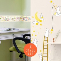 현대시트 KR시트 포인트스티커 세트 37종 스티커, 23_KR-20022_58165 별사냥 달토끼와 은하수 띠벽지