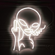 LED 네온 사인 흡연 외계인 디자인 개성 녹색 가정 게임방 키즈 룸 침실용, 06 white