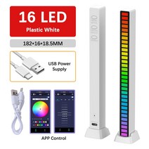 컨트롤 램프 음악 사운드 감지 조명 LED 무선 활성화 RGB 라이트 바 픽업 음성 리듬 인식 주변 룸 장식, 03 16 White USB APP