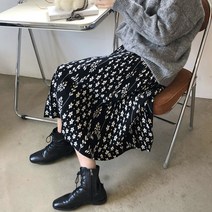 아이엠몽 여성 패턴 포인트 니트 밴딩 롱 스커트 A라인 플레어 밴트스