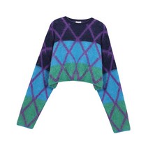 여성 스웨터 여성 니트 루즈핏 숏한 디자인감의 깅엄 스트라이프 시크 탑 해마털