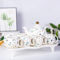 세라믹 애프터눈 티 선물 커피 컵 세트 트레이 포함 도자기 심플한 유럽 스타일, 01 D_01 8개 세트