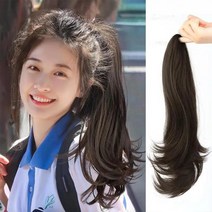 내추럴 웨이브 여신 포니테일 집게 부분가발 인모가발, 흑색