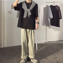 남자반팔티셔츠 라운드넥 베이직 루즈핏 면 티