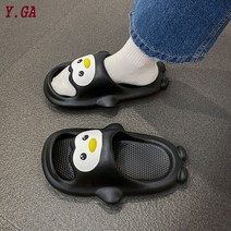 Y.GA 핫한 여성 귀여운 펭귄 무늬 장식 무소음 통굽 푹신한 슬리퍼 부들부들 교사 실내 슬리퍼 여성 욕실 무균 널디 실내화 EVA 미끄럼 방지 보호 기능성