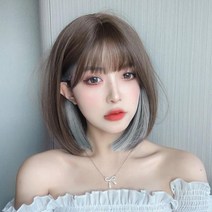 솜브레 투톤 단발 통 가발 보브컷 중 전체 숏 발레아쥬 애쉬 그레이 금발 숏 보브컷 투톤 솜브레 금발, 40cm