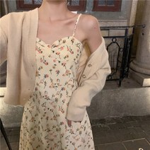 봄가을 꽃무늬 끈나시원피스 가디건 세트
