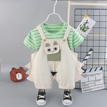 LZYJY 새로운 유아 소년 여름 의류 세트 어린이 스트라이프 탑스 + 동물 패치 워크 반바지 2pcs Tracksuits for Girls Kids Outfits