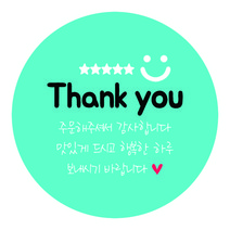 디네아트 배달 포장 도무송 원형스티커 스마일 감사스티커 50mm 1000매, 민트