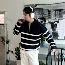 Stripe semi-zip knit 남자 스트라이프 반집업 니트 단가라 줄무늬 척도