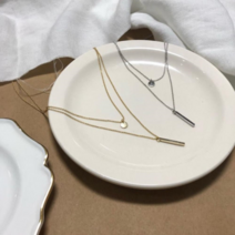 여자 가을 금장 은장 심플 막대 동그라미 세트 목걸이