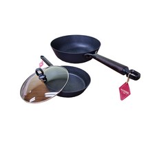 해피콜 누아르 레드라벨 IH 프라이팬 3종 세트(26cm프라이팬 궁중팬 유리뚜껑) 정품