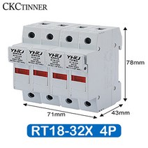 휴즈 퓨즈 1P RT18-32X AC 380V-500V 구리 퓨즈 홀더 10x38mm DIN 레일 장착 하단 어댑터, 04 RT18-32X-4P_11 25A