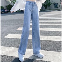 Momolatti 여성용 하이웨이스트 심플와이드 데님팬츠 송송 요대+양말