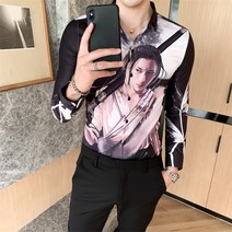 상의 인싸템 건달카리스마 남성 긴 소매 트렌드 발 H라인 스승 꽃 와이셔츠 사회인 젊은남자 머메이드한 664828993
