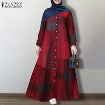 ZANZEA 빈티지 프린트 SUNDRESS 레트로 여성 두바이 ABAYA 터키 HIJAB 드레스 가을 긴 소매 KAFTAN 느슨한 맥시 롱 VESTIDO 7