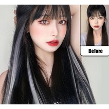 여성 붙이는 가발 컬러 포인트 피스 부분가발, 2헤어피스 애쉬퍼플