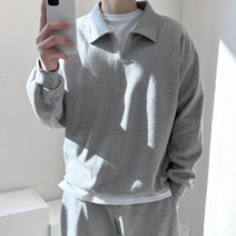 룩샵 남자 남성 데일리 오버핏 무지 카라 특양면 반집업 맨투맨