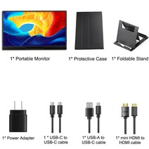 15.6 인치 4K UHD 터치스크린 휴대용 모니터 100% sRGB FreeSync HDMI c타입 3.1 게임 Moblie 디스플레이 XBox PS4 5 스위치 PC 컴퓨터, With case stand_EU 플러그