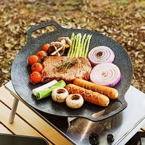 그리들 무쇠주물팬 캠핑 BBQ 그릴 대형 33CM 인덕션 하이라이트 사용가능 편리한세척 논스틱코팅 구이 전골, 수성_본품