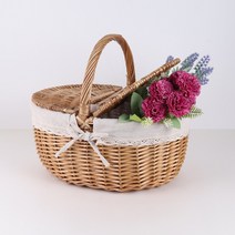라탄 피크닉 바구니 소풍 나들이 손잡이 뚜껑형