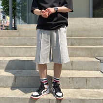버뮤다 핀턱 고밀도 워싱 면 핀턱 와이드 반바지
