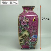 청나라 Qianlong 에나멜 그림 황금 사각형 꽃과 새 꽃병 골동품 도자기, [07] M