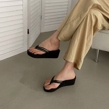 런슈즈 여성 웨지 통굽 키높이 쪼리 슬리퍼 5cm