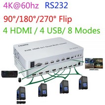 컴퓨터 PC용 4 채널 비디오 멀티플렉서 4K 60Hz KVM 스위치 90 ° 180 플립 RS232 HDMI 4x1 쿼드 멀티 뷰어 USB 키보드 마우스, with EU Plug