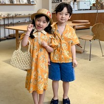 [당일발송][국내바로배송] 주니유니 국내배송 아동 알로하남매세트 아동남매룩 아동셔츠 아동원피스 여름셔츠 여름원피스