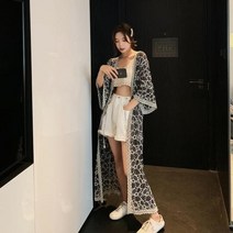 [바쿠]여성 빅사이즈 실짜임 플라워 메쉬 롱 가디건[5931mw05336lj]