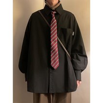 봄가을 남녀 디자인 느낌 셔츠 넥타이 긴팔 ins 학원풍 트렌드 커플룩 셔츠 상의