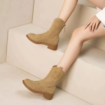 NS 여성 리얼 소프트 가죽 패션 스웨이드 미들 부츠4.5cm