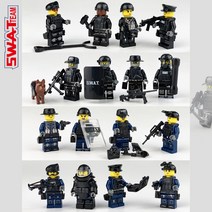 경찰 SWAT 레고 호환 밀리터리 피규어 수송헬기 작전트럭 지프차 장갑차 헬기, 보급형 경찰 SWAT 12종 및 지프차 세트