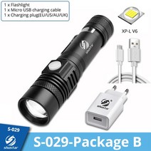 슈스타 XHP50 플래시 라이트 LED 랜턴 써치라이트 레이저후레쉬 휴대용 손전등 브라이트 토치 줌 장거리 캠핑 방수 케이스포함, s-029-패키지 b, 협력사, 배터리 없이, 1개