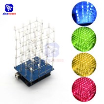 아두이노 키트 코딩 입문 교육 보드 점퍼선 DIY 키트 74HC595 3D LED 전자 조명 4x4x4 블루/그린/레드/옐로, 01 빨간